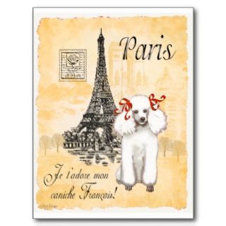 Poodle Eiffel Tower Vintage Style Print Post Card