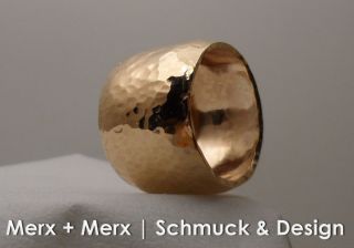 333er Rosé Gold Ring extra breit mit ausgefallener Hammerschlag Optik