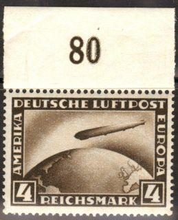 A593) DR Mi. Nr. 424 Or ** (Mi. 130,00), 4 RM Zeppelin postfrisch