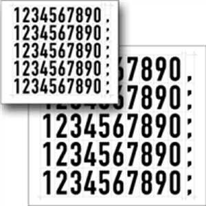 Folienziffern selbstklebend schwarz je 1 Bogen 50 Zahlen+10 Kommata