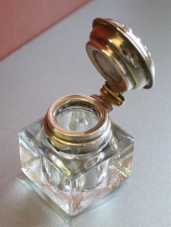 Kristall V Jugendstil Tintenfaß Inkwell Metalldeckel