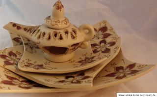 Duftlampe Teller Set Aladin, 5 Teilig Handbemalt Keramik Neu