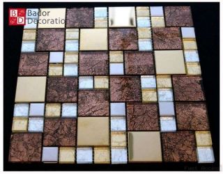 Glas/Edelstahl Mosaik Fliesen Bordüre Dusche Küche / Bad Gold