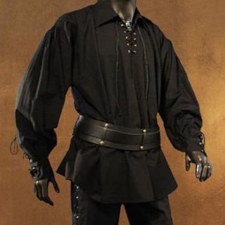 Mittelalter Hemd m. breitem Kragen, Schnürung schwarz Kostüm LARP