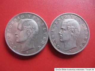 Kaiserreich 3 Mark 1908D + 1913D Silbermünzen Otto König von Bayern