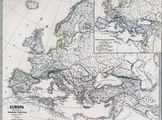 Landkarte EUROPE EUROPA im Jahre 526 ROM Kaiser Justinian 1872