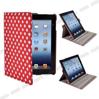 Rot Polka Dot Leder Tasche Staender fuer Apple iPad 2 Leder case