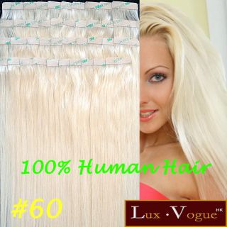 40pcs 100% Remy Hair Echthaar Haarverlängerung 3M Tape Extensions #60