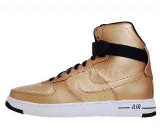 Nike Wmns Air Feather Hi PRM Gold Leather Black Shoes 395751701