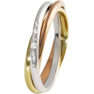 Tri Color Gold 585 Design Ring 7 Diamanten 0,05 Karat