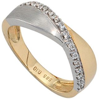 Damenring mit 16 Diamanten Brillanten, 585 Gold gelb/weiß, Ring Damen
