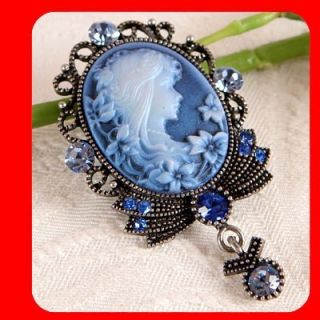 New Vintage Style CAMEO Pin Brooch & Pendant, Blue
