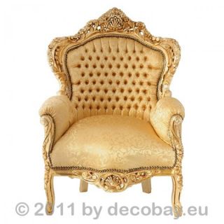 Barocker Sessel mit goldenem Stoffmuster und vergoldetem Massivholz