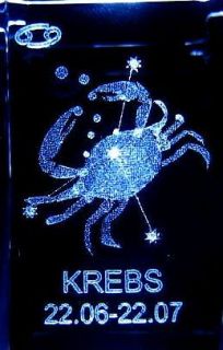 3D Laser Kristall Sternzeichen Krebs + 3 LED Base S1