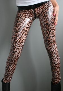 Leggings Leggins Legging Leopard mit Reißverschluss S
