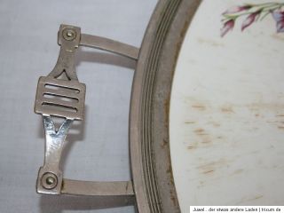 Antike Jugendstil Tortenplatte mit Spritzdekor,Metallmontur,Blumen