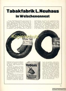 Tabak Fabrik Neuhaus Welschenennest Historie 1925 Reklame Wolfshorn