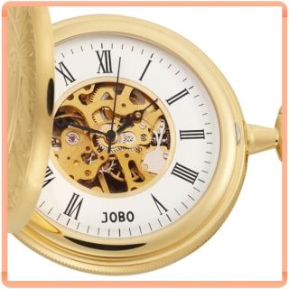 JOBO Handaufzug Taschenuhr verchromt & vergoldet, 2 Sprungdeckel & 35