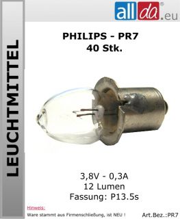 Glühbirne Philips Glühlampe Miniatur 3,8V 40Stk (PR7)