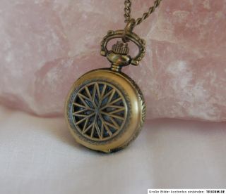NEU Amulett + Uhr + xxl lange Kette + Etui bronze 3 D Spinnen Netz
