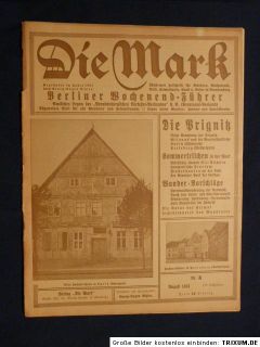 Die Mark Zeitschrift fuer Wandern u Heimatkunde Nr 8 von 1931 Prignitz