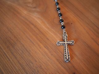 Rosenkranz schwarz silber optik Kette Kreuz männer Rosario Anhänger
