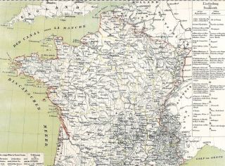 Antiquarische alte Landkarte FRANKREICH Carte Ancienne de France Karte