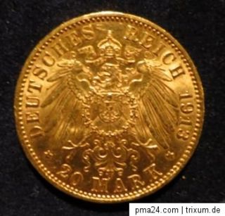 20 Mark Freie und Hansestadt Hamburg 1913 J 900er Gold