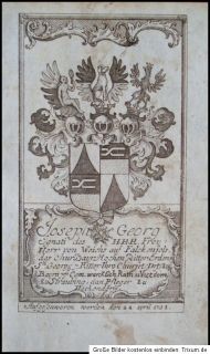 1773 Wappen Freiherr Weichs auf Falkenstein Falkenfels Falckenfels