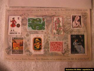 Postkarte mit 8 Briefmarken neu aus den 70er Jahren alt antik
