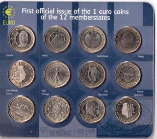 Erste offizielle Ausgabe der 1 Euro Münzen 12 x 1Euro