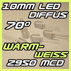 50 Warm Weiße 10mm LEDs Diffus Weiß LED WarmWeiße 3.4lm