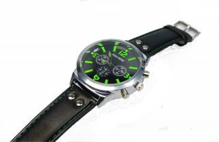 Alain Miller Herrenuhr Uhr Armbanduhr NEU PU Leder grün Modeuhr XXL
