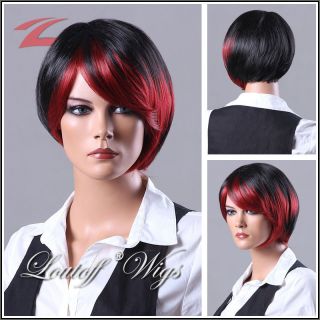 NEU Perücke wig Haar schwarz+rot kurz glatt F964A 1BH39