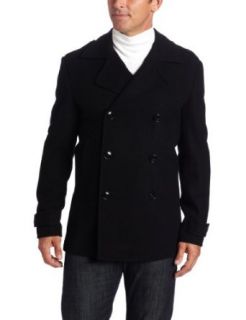 Perry Ellis Mens Wool Peacoat Blazer, Black, Large