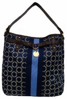 Hilfiger Bucket Tote Handbag (Navy/White/Light Blue/Brown) Shoes