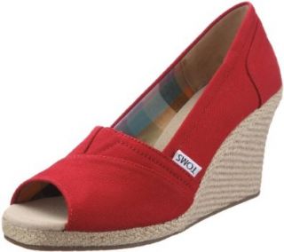 Toms   Womens Canvas Rope Wedges In Red Shoes