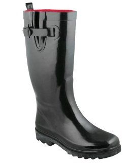 New York Shiny Solid With Buckle And Gusset Ladies Rain Boot Shoes