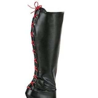 Red Back Lace Up Black High Heel Boot   7