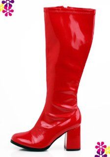 RED Patent Knee High Go Go Boots 60s 70s (6) Shoes