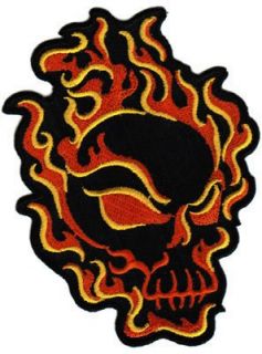 Flaming Skull Embroidered Patch Fire Skeleton Iron On Evil