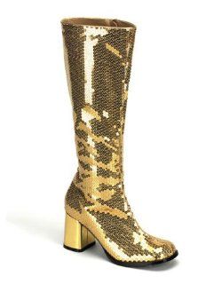 Disco Costume Gold Metallic Sequin Boot   11 Shoes