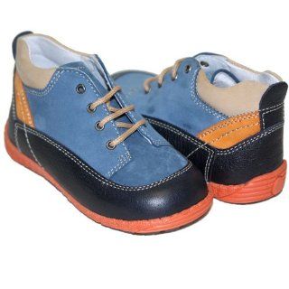  Petit 45012 Boys Booties Size 4 Blue Orange Tan Leather Shoes