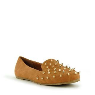 Nature Breeze Womens Leila12 Camel Spike Studded Loafers Flat Shoes