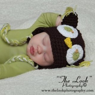 Melondipity Brown Sweet Crochet Owl Baby Hat 0 12 months