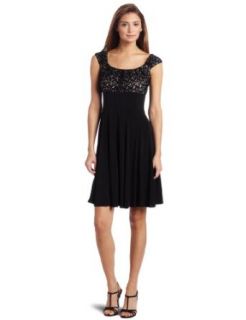  Maggy London Womens Lace Fit and Flare Dress, Black, 14 Clothing