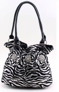 on Black Zebra Print Tote bag with Rhinestone Centered Rosettes Shoes