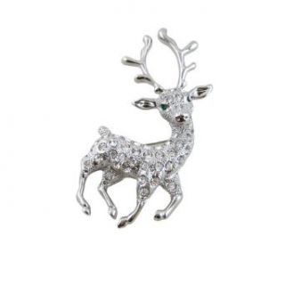 Reindeer Pin Silver Bejeweled Clothing