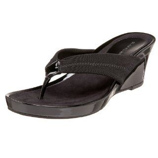  Bandolino Womens Oma Wedge Thong,Black/Black,5 M US Shoes