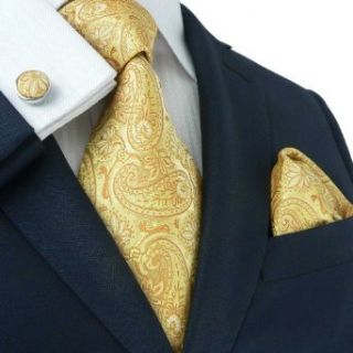Landisun 307 Khaki MUSTARD Paisleys Mens Silk Tie Set Tie